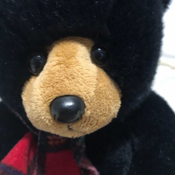 Ty Classic Plush Collection "Woodside" Black Bear Plaid Scarf 9.5"  2007 RETIRED - Picture 3 of 11